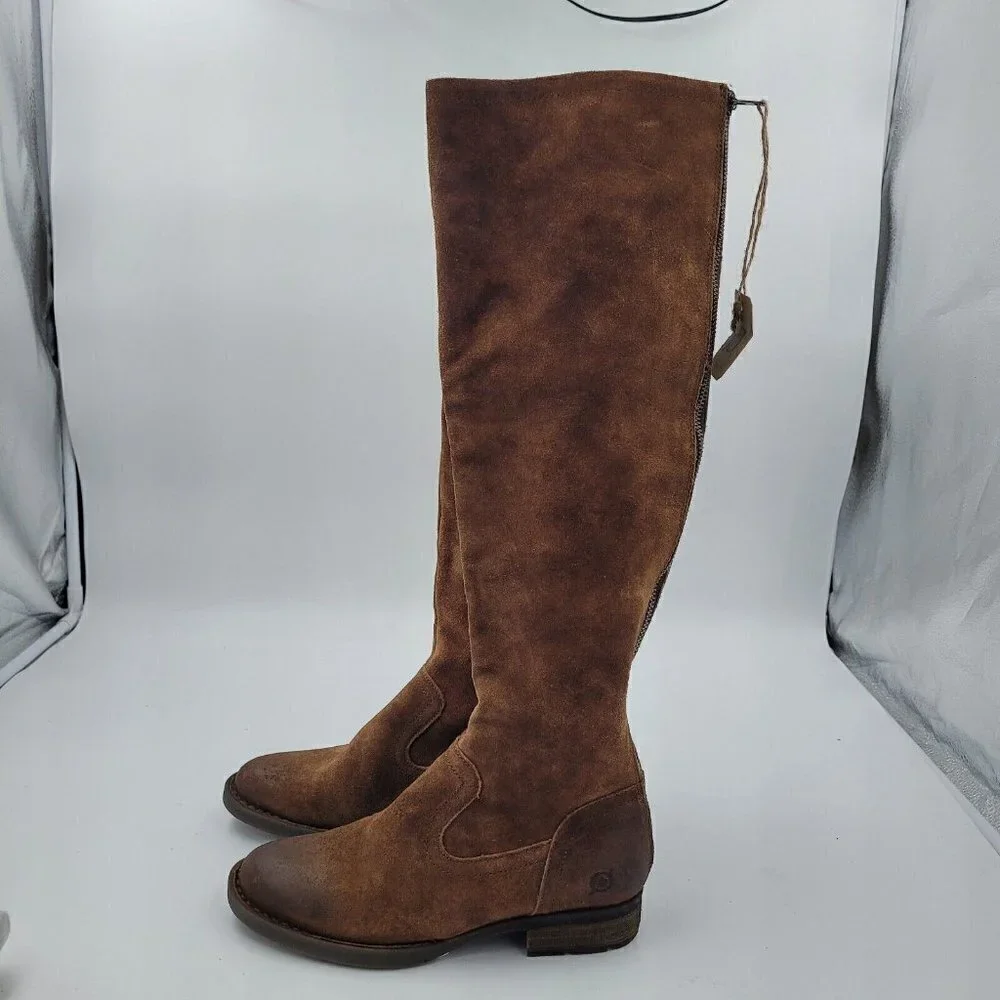 NEW Born Borman Distressed Brown Suede Leather Tall Back Zip Boot Size 5.5M